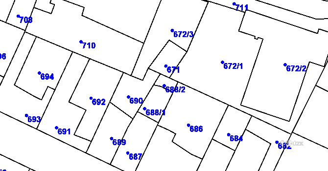 Parcela st. 688/2 v KÚ Hřebeč, Katastrální mapa