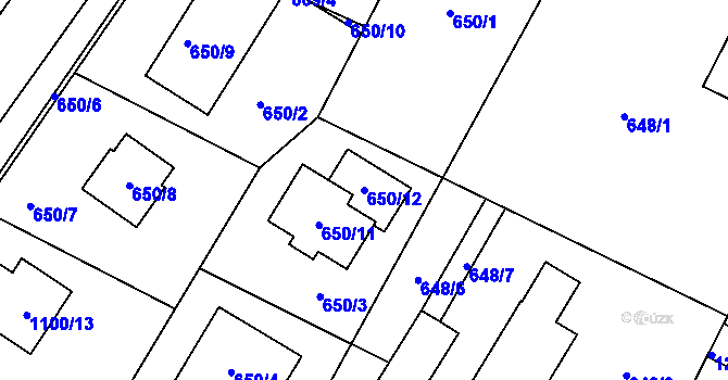 Parcela st. 650/12 v KÚ Hřebeč, Katastrální mapa