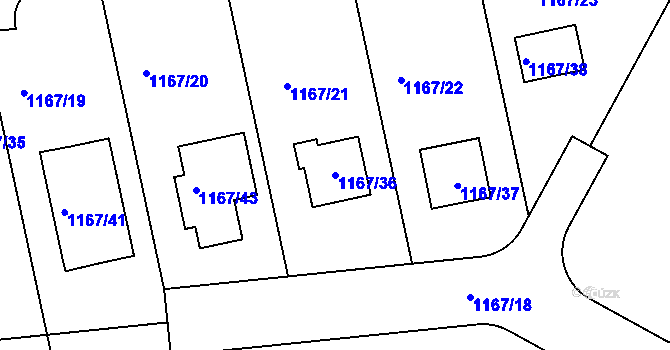 Parcela st. 1167/36 v KÚ Hřebeč, Katastrální mapa