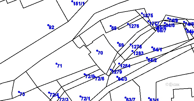 Parcela st. 70 v KÚ Hřebeč, Katastrální mapa