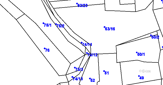 Parcela st. 74/11 v KÚ Hřebeč, Katastrální mapa