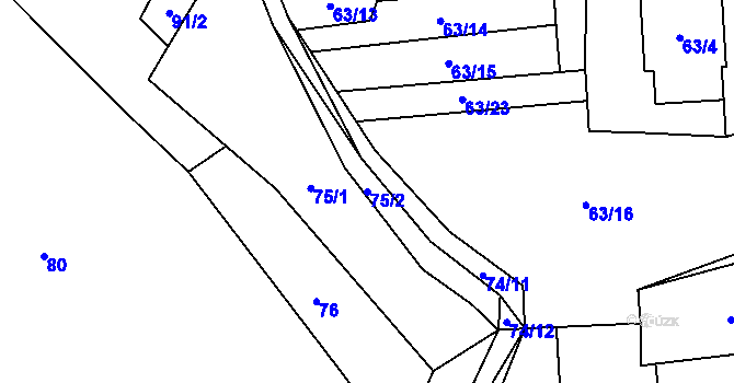 Parcela st. 75/2 v KÚ Hřebeč, Katastrální mapa
