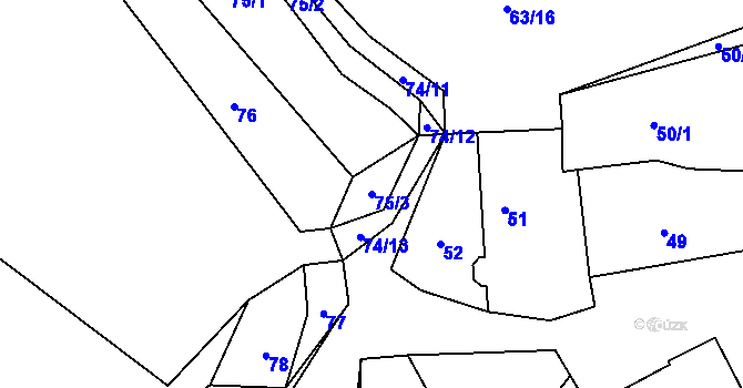 Parcela st. 75/3 v KÚ Hřebeč, Katastrální mapa