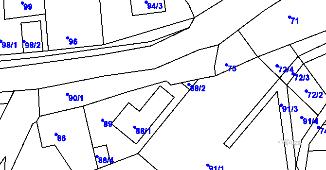 Parcela st. 88/3 v KÚ Hřebeč, Katastrální mapa
