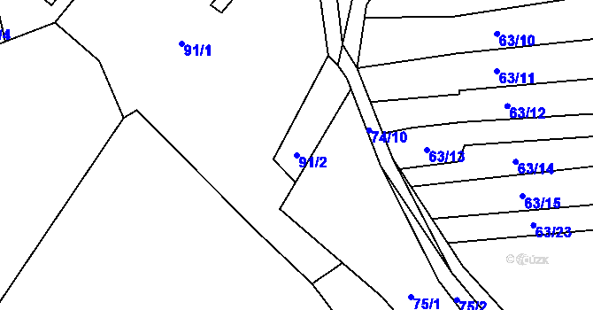Parcela st. 91/2 v KÚ Hřebeč, Katastrální mapa