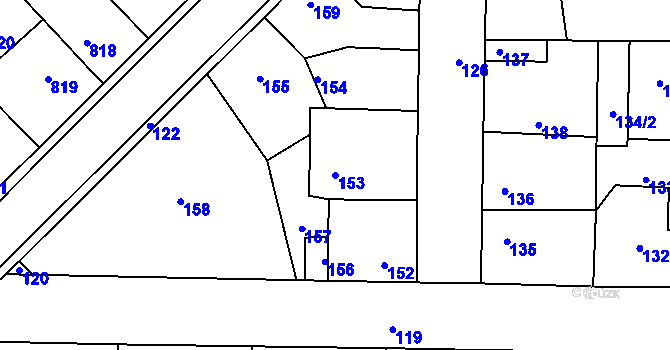 Parcela st. 153 v KÚ Hřebeč, Katastrální mapa