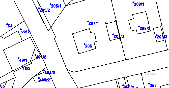 Parcela st. 206 v KÚ Hřebeč, Katastrální mapa