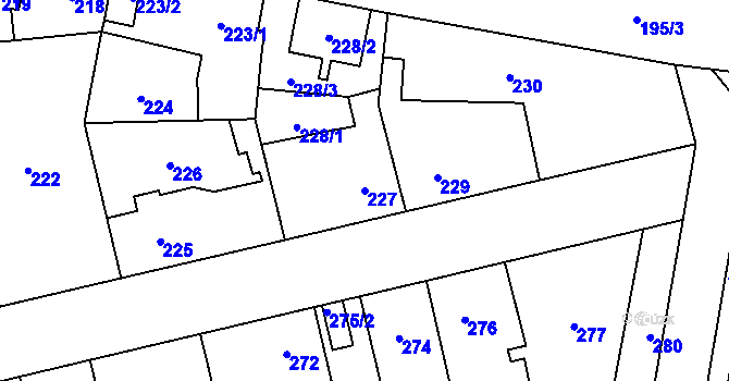 Parcela st. 227 v KÚ Hřebeč, Katastrální mapa