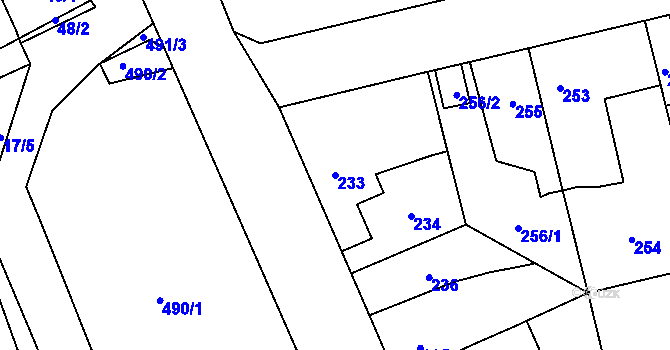Parcela st. 233 v KÚ Hřebeč, Katastrální mapa