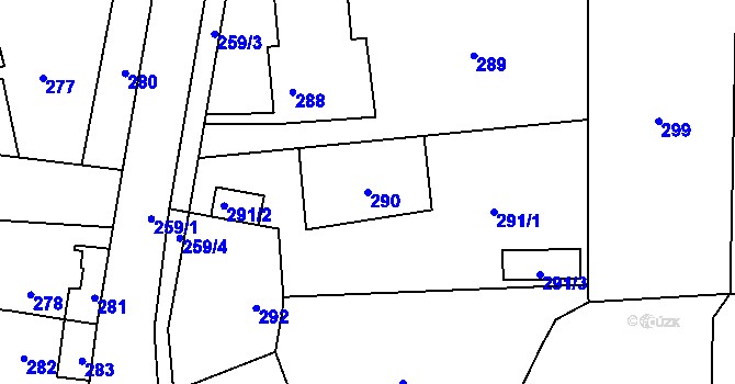 Parcela st. 290 v KÚ Hřebeč, Katastrální mapa