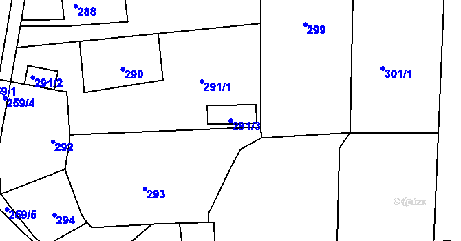 Parcela st. 291/3 v KÚ Hřebeč, Katastrální mapa