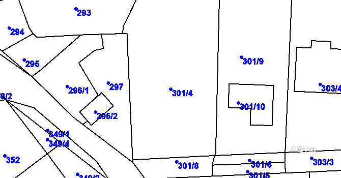 Parcela st. 301/4 v KÚ Hřebeč, Katastrální mapa