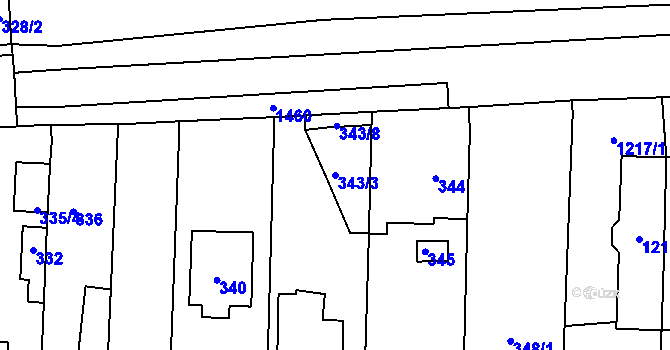 Parcela st. 343/3 v KÚ Hřebeč, Katastrální mapa