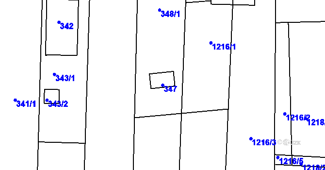 Parcela st. 347 v KÚ Hřebeč, Katastrální mapa