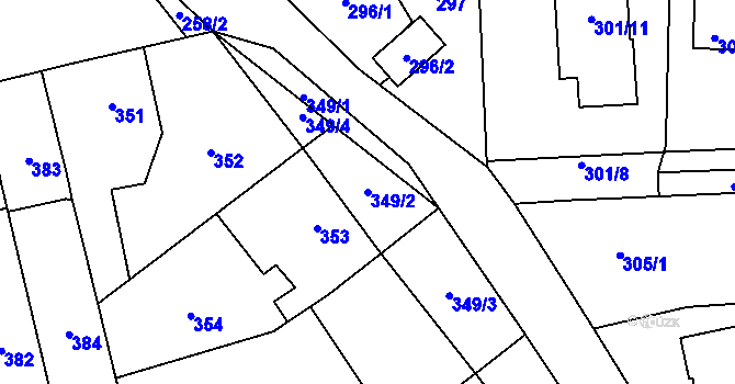 Parcela st. 349/2 v KÚ Hřebeč, Katastrální mapa