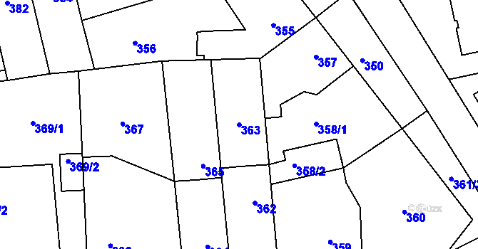 Parcela st. 363 v KÚ Hřebeč, Katastrální mapa