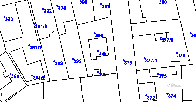 Parcela st. 398 v KÚ Hřebeč, Katastrální mapa