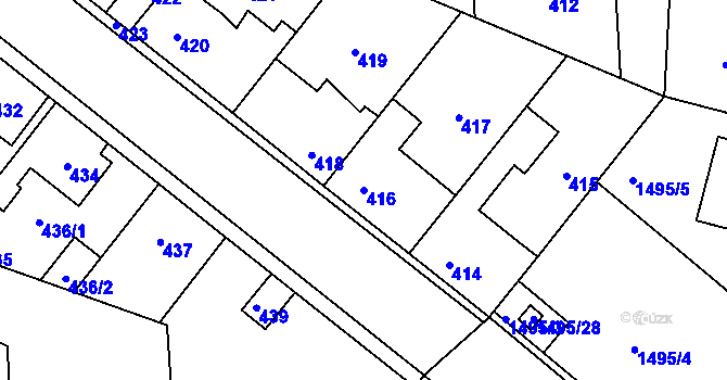 Parcela st. 416 v KÚ Hřebeč, Katastrální mapa