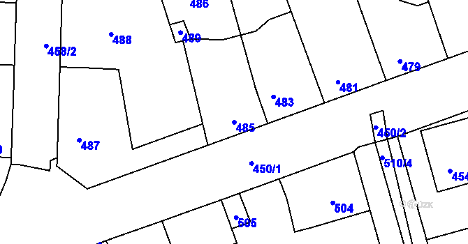 Parcela st. 485 v KÚ Hřebeč, Katastrální mapa