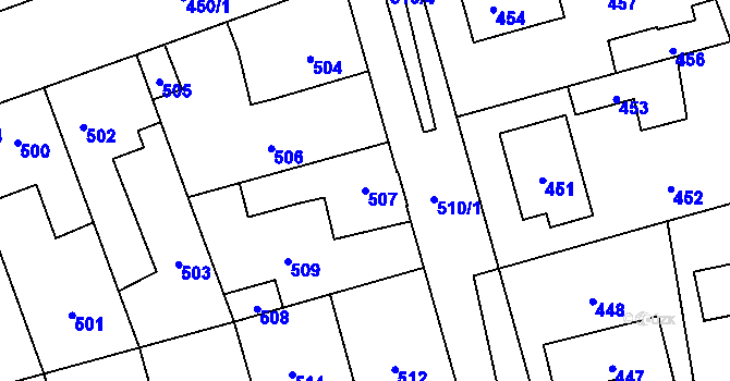 Parcela st. 507 v KÚ Hřebeč, Katastrální mapa
