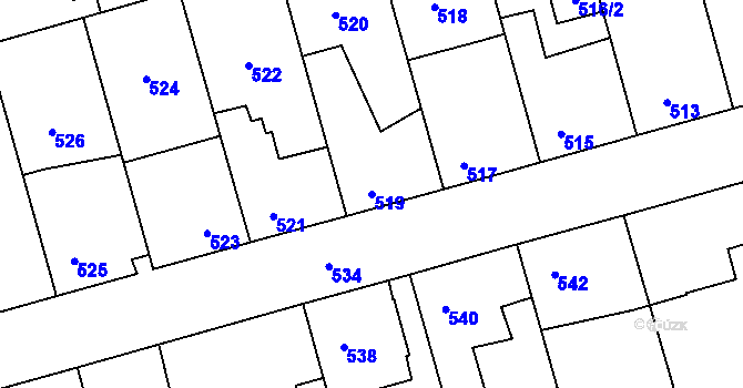 Parcela st. 519 v KÚ Hřebeč, Katastrální mapa