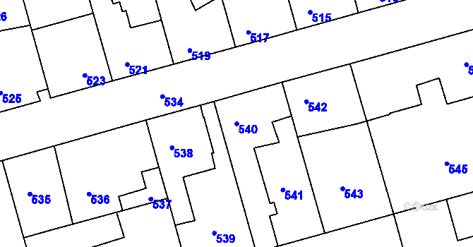 Parcela st. 540 v KÚ Hřebeč, Katastrální mapa