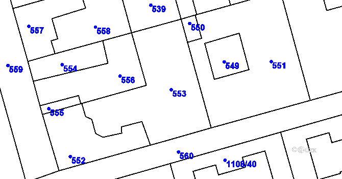Parcela st. 553 v KÚ Hřebeč, Katastrální mapa