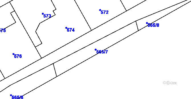 Parcela st. 565/7 v KÚ Hřebeč, Katastrální mapa