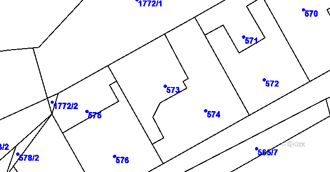 Parcela st. 573 v KÚ Hřebeč, Katastrální mapa