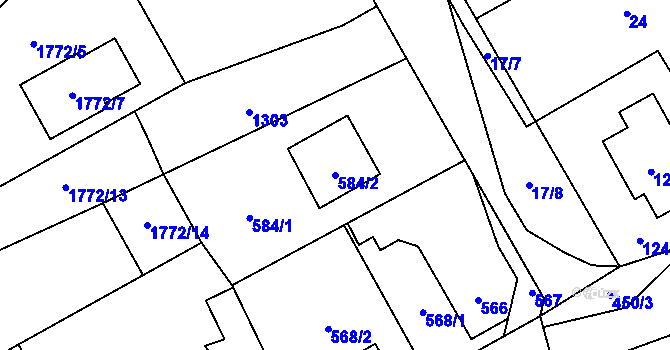 Parcela st. 584/2 v KÚ Hřebeč, Katastrální mapa