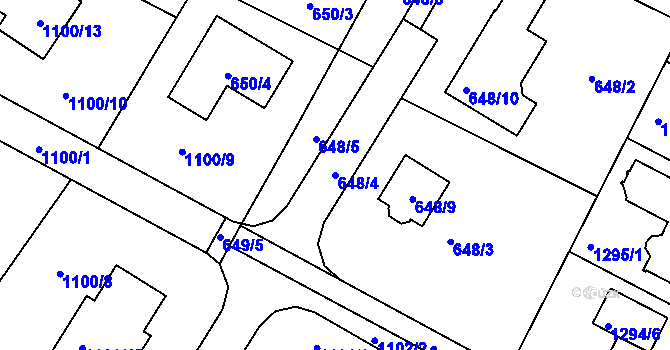 Parcela st. 648/4 v KÚ Hřebeč, Katastrální mapa