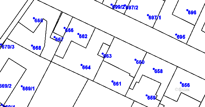 Parcela st. 663 v KÚ Hřebeč, Katastrální mapa