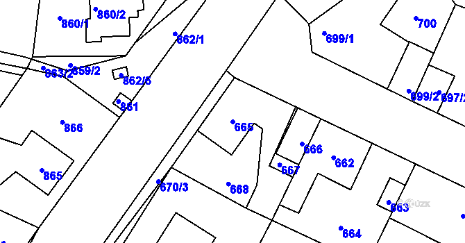 Parcela st. 665 v KÚ Hřebeč, Katastrální mapa