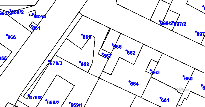 Parcela st. 667 v KÚ Hřebeč, Katastrální mapa