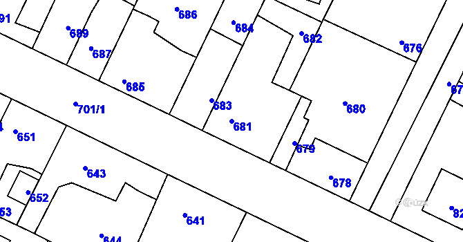 Parcela st. 681 v KÚ Hřebeč, Katastrální mapa