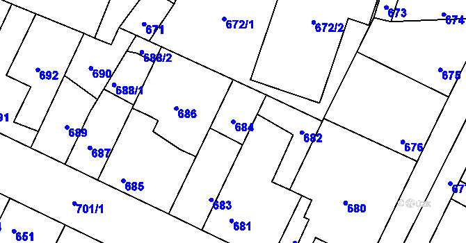 Parcela st. 684 v KÚ Hřebeč, Katastrální mapa