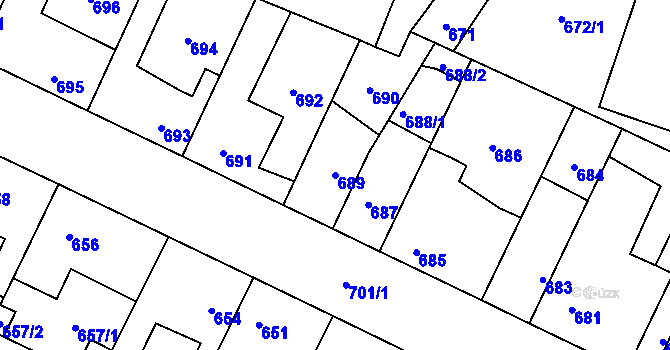 Parcela st. 689 v KÚ Hřebeč, Katastrální mapa