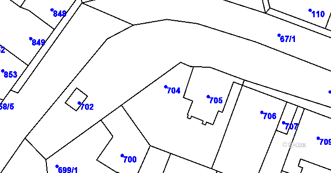 Parcela st. 704 v KÚ Hřebeč, Katastrální mapa