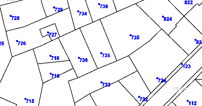 Parcela st. 735 v KÚ Hřebeč, Katastrální mapa