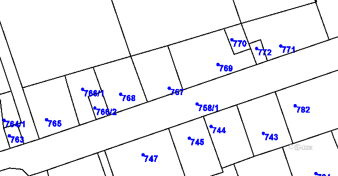 Parcela st. 767 v KÚ Hřebeč, Katastrální mapa