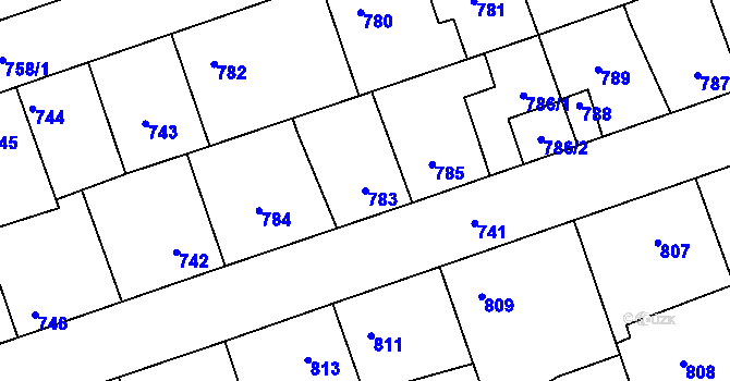 Parcela st. 783 v KÚ Hřebeč, Katastrální mapa