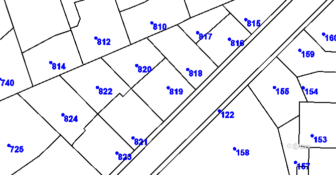 Parcela st. 819 v KÚ Hřebeč, Katastrální mapa