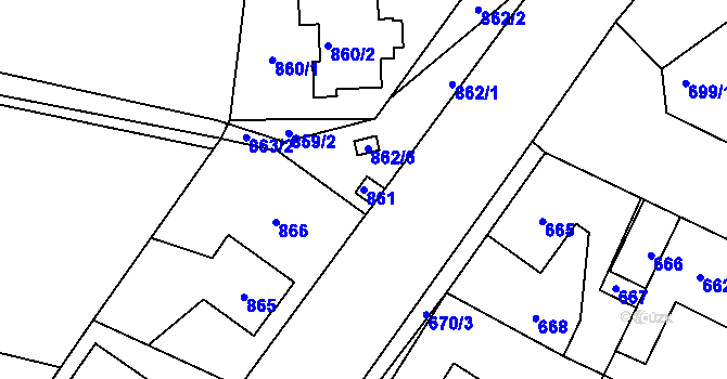 Parcela st. 861 v KÚ Hřebeč, Katastrální mapa