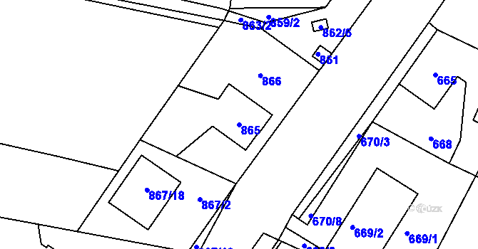 Parcela st. 865 v KÚ Hřebeč, Katastrální mapa