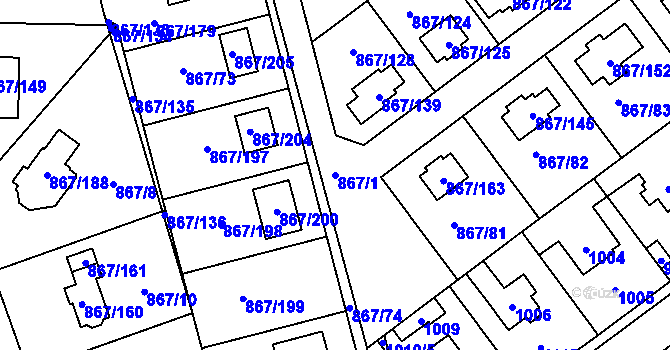 Parcela st. 867/1 v KÚ Hřebeč, Katastrální mapa