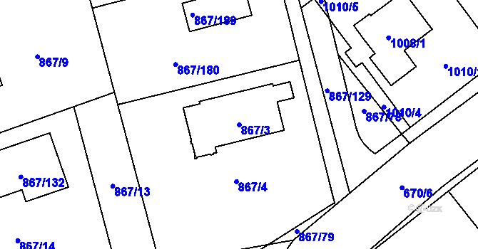 Parcela st. 867/3 v KÚ Hřebeč, Katastrální mapa