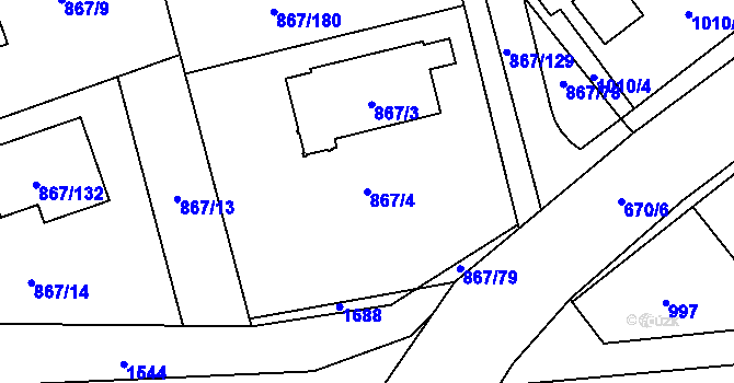 Parcela st. 867/4 v KÚ Hřebeč, Katastrální mapa