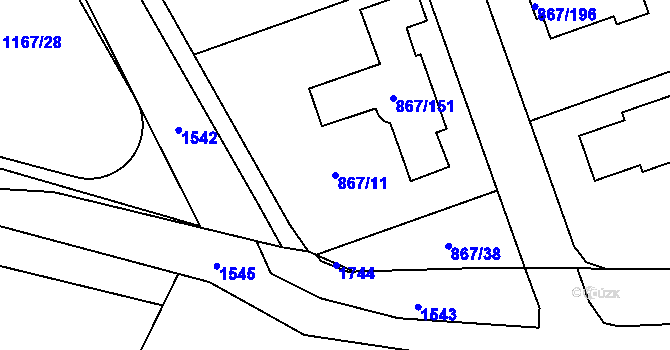 Parcela st. 867/11 v KÚ Hřebeč, Katastrální mapa