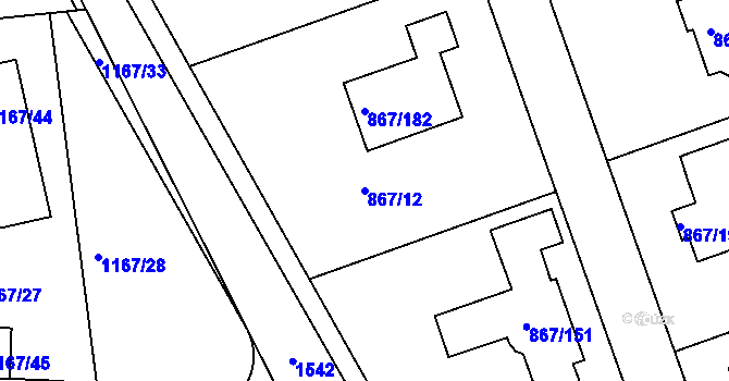 Parcela st. 867/12 v KÚ Hřebeč, Katastrální mapa