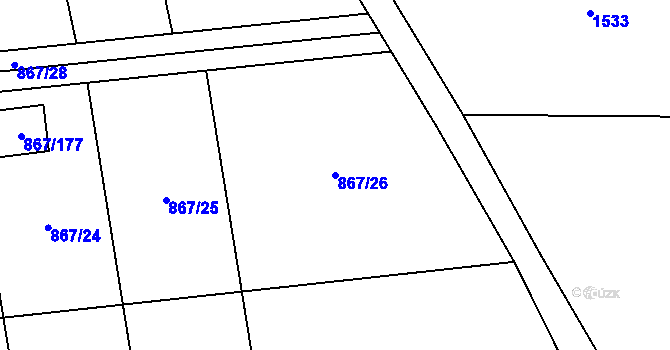 Parcela st. 867/26 v KÚ Hřebeč, Katastrální mapa